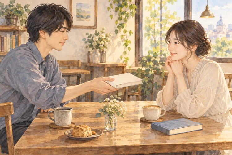 恋人に本をすすめたいとき｜読む義務にしない紹介と感想の交わし方のAI生成イメージイラスト
