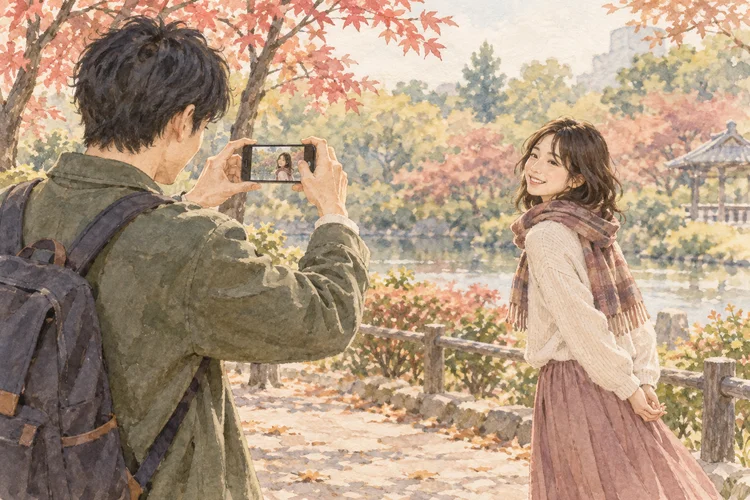恋人に撮ってもらった写真が気に入らないとき|撮り方と選び方の相談のAI生成イメージイラスト