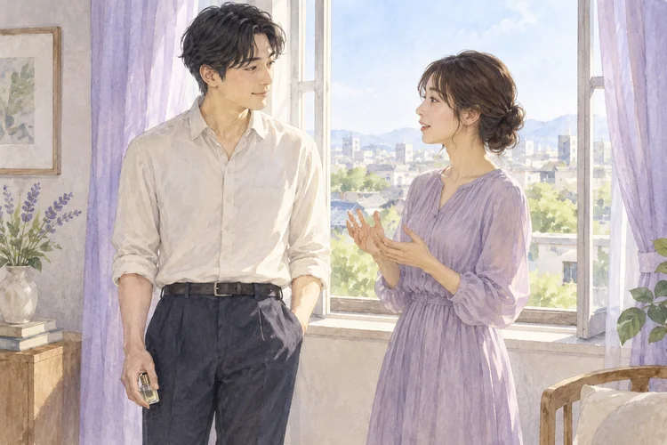 恋人の香水が強く感じるとき｜好みを否定せず伝える工夫のAI生成イメージイラスト