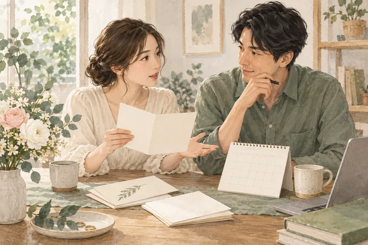 結婚式に恋人も一緒に行ける?|招待の範囲と出欠を確かめるのAI生成イメージイラスト