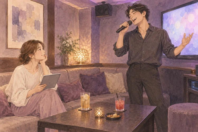 初めてのカラオケデート｜歌う順番・音量・歌わない時間の相談のAI生成イメージイラスト
