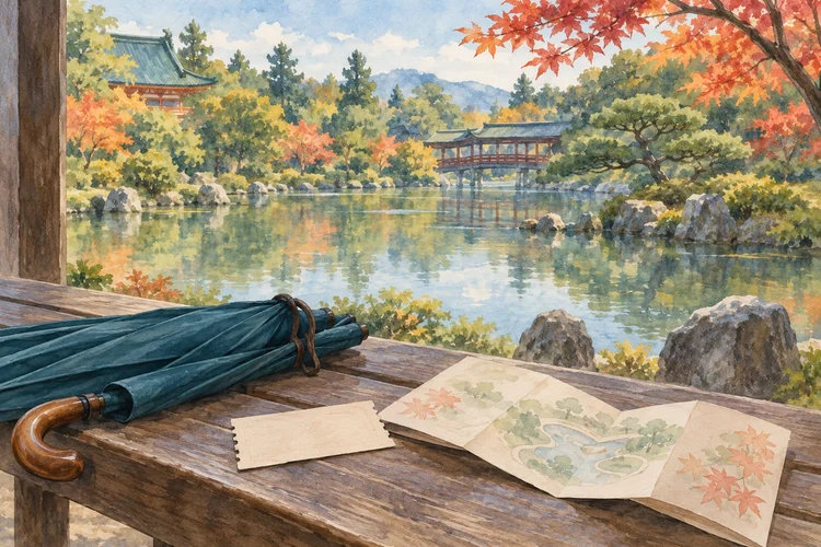 京都・平安神宮へ|神苑の拝観時間と岡崎散策の組み立て方のAI生成イメージイラスト(実景ではありません)