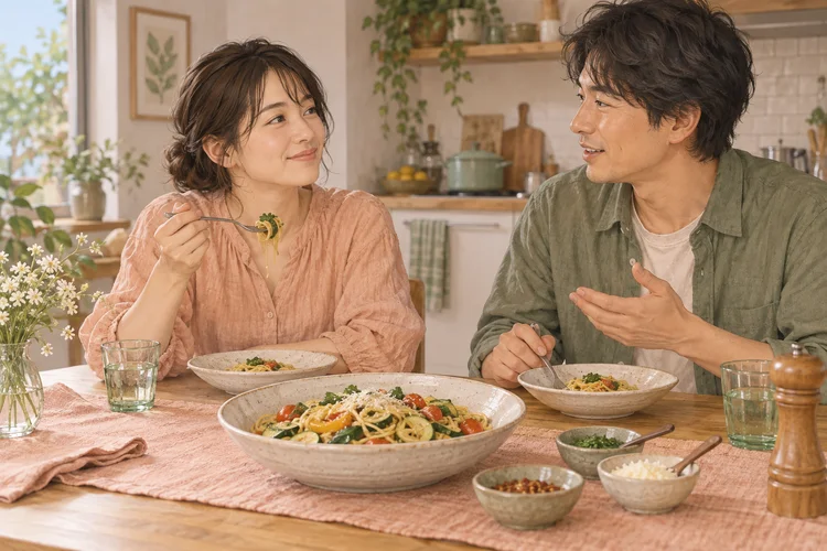 恋人の手料理が苦手な味だったとき｜感謝と好みを伝える工夫のAI生成イメージイラスト