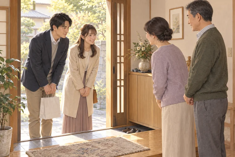 恋人の家族に初めて会う前に｜挨拶の目的と話せる範囲を相談するのAI生成イメージイラスト