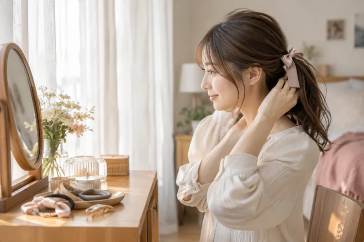 リボンのヘアアレンジを気軽にをイメージした写真