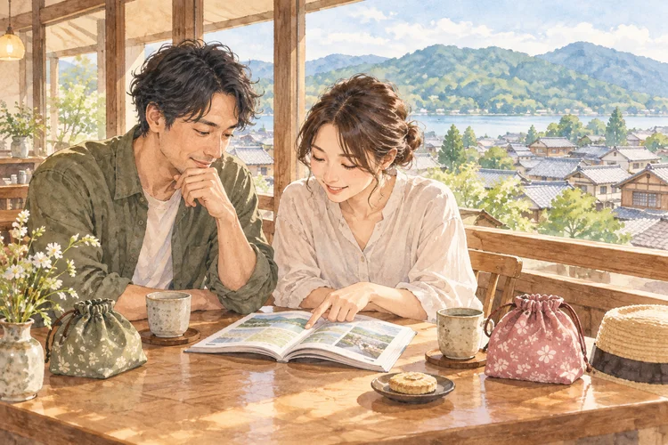 多賀大社｜お多賀さんへのお参りと門前散策を計画するのAI生成イメージイラスト（実景ではありません）