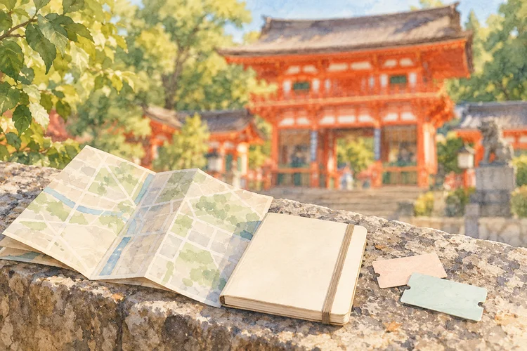 京都・八坂神社へ|参拝と美御前社、祈祷受付を確認するのAI生成イメージイラスト(実景ではありません)